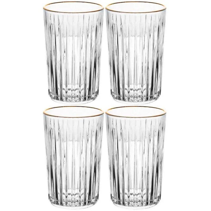 Jogo Copos Cristal Transparente Fio Ouro Deli Diamante 300Ml