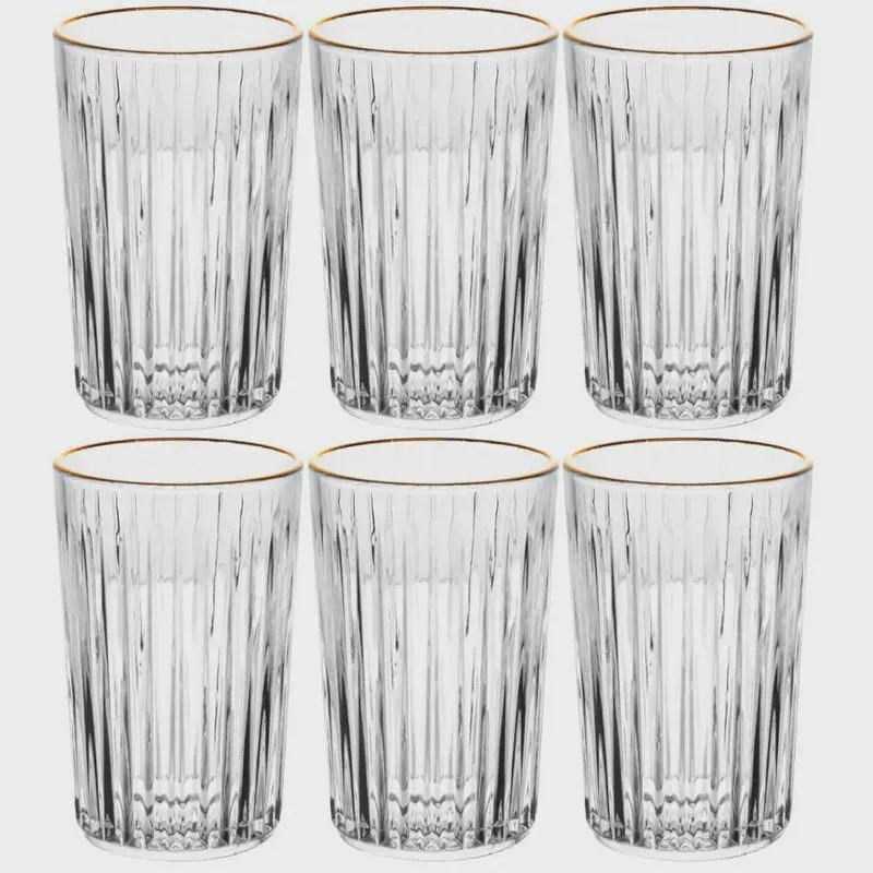 Jogo de Copos de Cristal Transparente Fio de Ouro Deli Diamante 300ml 6 peças - Lyor