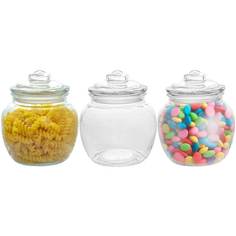 Jogo Potes Vidro Hermético Bomboniere Transparente 620ml 3