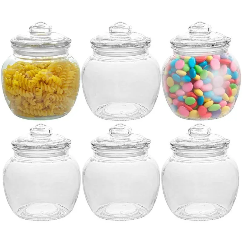 Jogo Potes Vidro Hermético Bomboniere Transparente 620ml 6