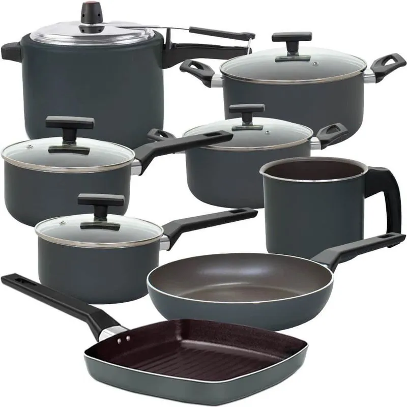 Conjunto de Panelas Com Panela de Pressão 4,5L Ceramic Life Preserve Vapt Cinza 8 peças - Brinox