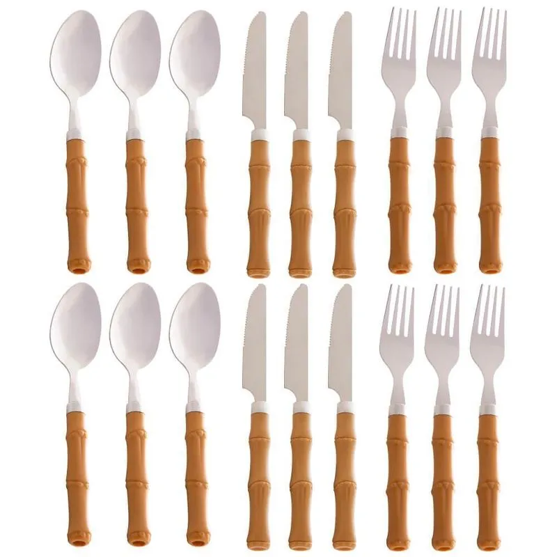 Faqueiro Inox Cabo Plástico Bambu Basic 18 Peças - Lyor 1185