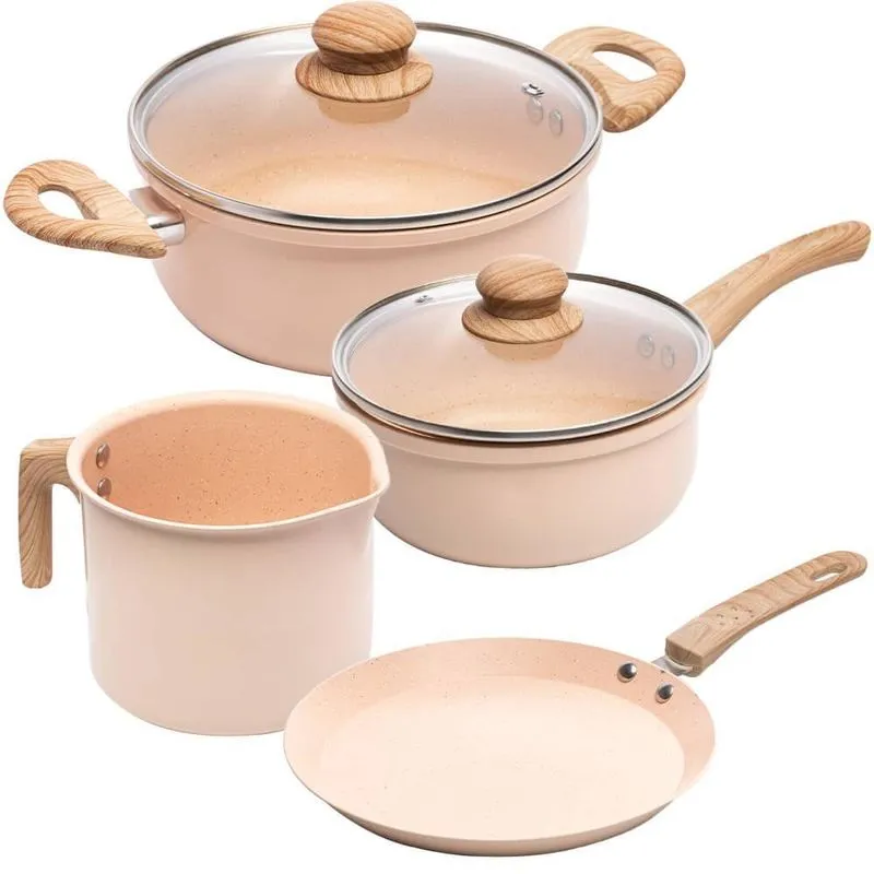 Conjunto de Panelas de Indução Antiaderente Cerâmica Bege 4 Peças - Lyor