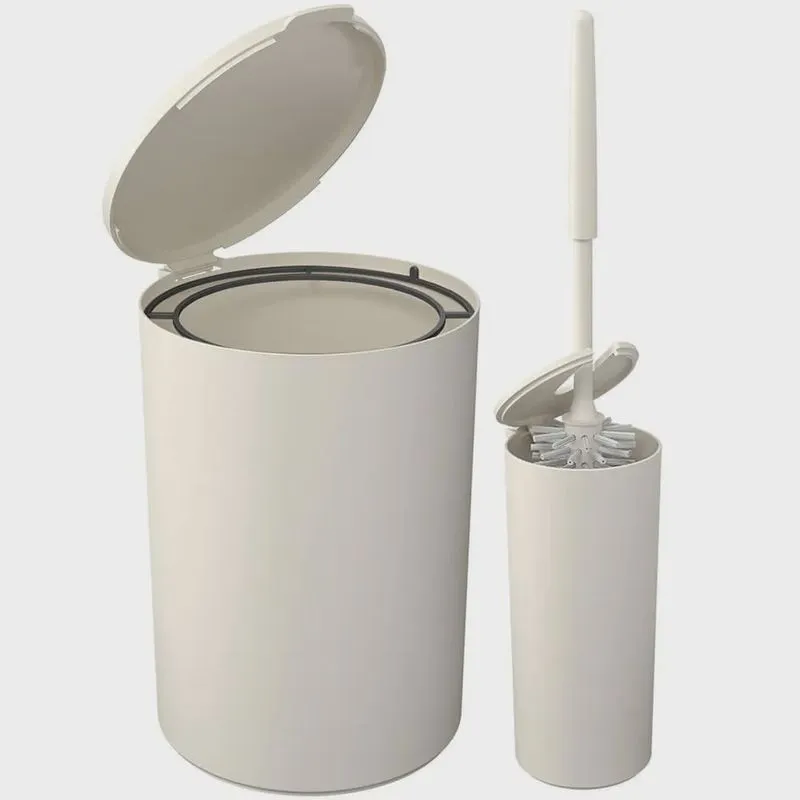 Lixeira para Banheiro 5L e Escova Sanitária Serene Cinza Claro - Coza