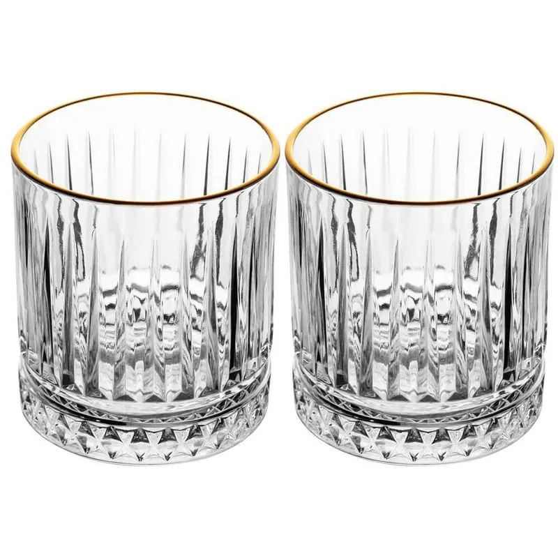 Jogo Copos Cristal Transparente Fio Ouro Deli Diamante 330Ml