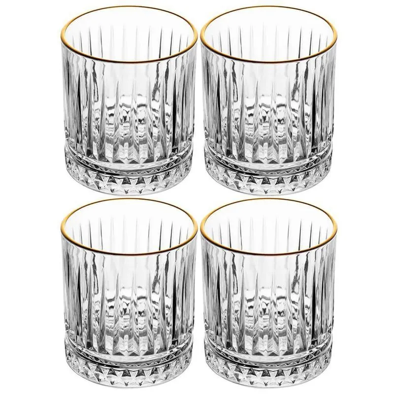Jogo Copos Cristal Transparente Fio Ouro Deli Diamante 330Ml