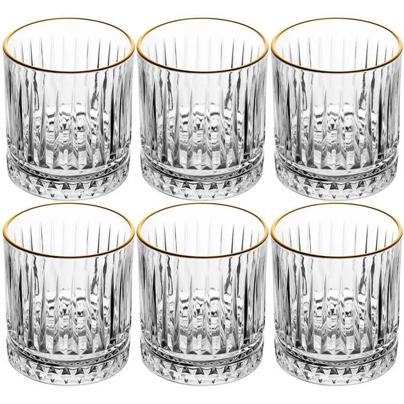 Jogo Copos Cristal Transparente Fio Ouro Deli Diamante 330Ml
