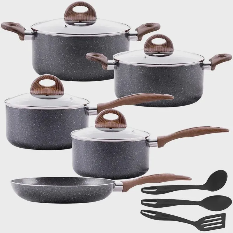 Jogo de Panelas Antiaderente de Indução Ceramic Life Smart Plus Granito 8 Peças - Brinox