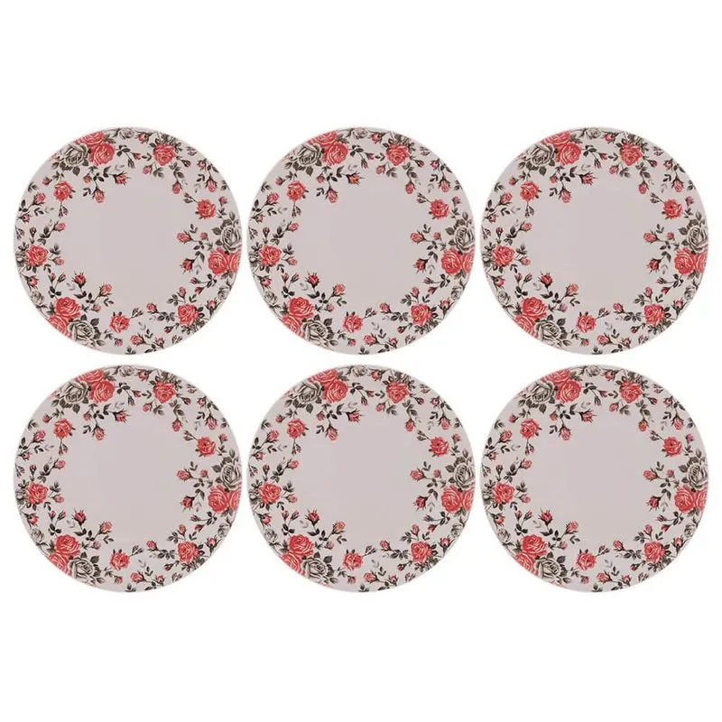 Kit De Pratos Rasos De Porcelana Pink Garden 26cm 6 Peças - Lyor