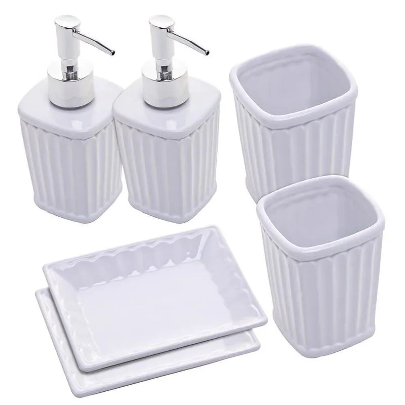 Jogo de Banheiro Lavabo de Cerâmica Branco Antibes 6 peças - Lyor