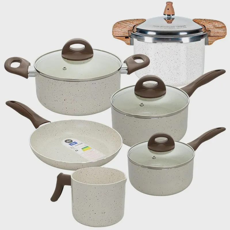 Jogo de Panelas Com Panela de Pressão Ceramic Life Smart Plus Vanilla 6 Peças - Brinox