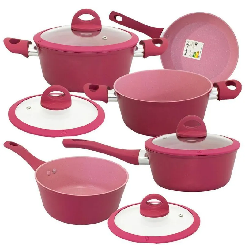 Conjunto de Panelas Antiaderente Cerâmica de Indução 5 Peças Viena Rosa Plus - Casambiente