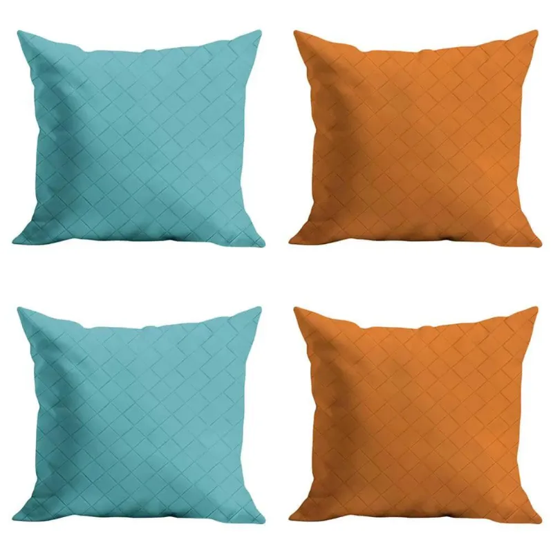 Jogo De Capas De Almofada Courino 43cm X 43cm 4 Peças - Rio Home Azul Claro E Marrom