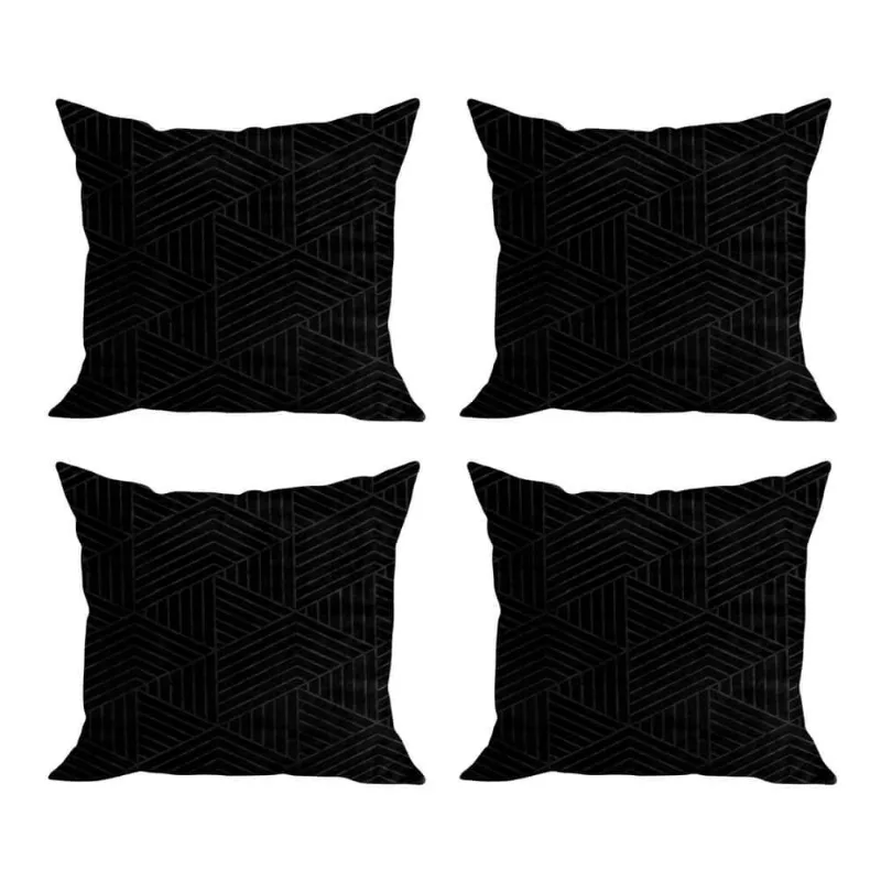 Jogo De Capas De Almofada Em Microfibra Zaha 45cm X 45cm 4 Peças - Rio Home Preto