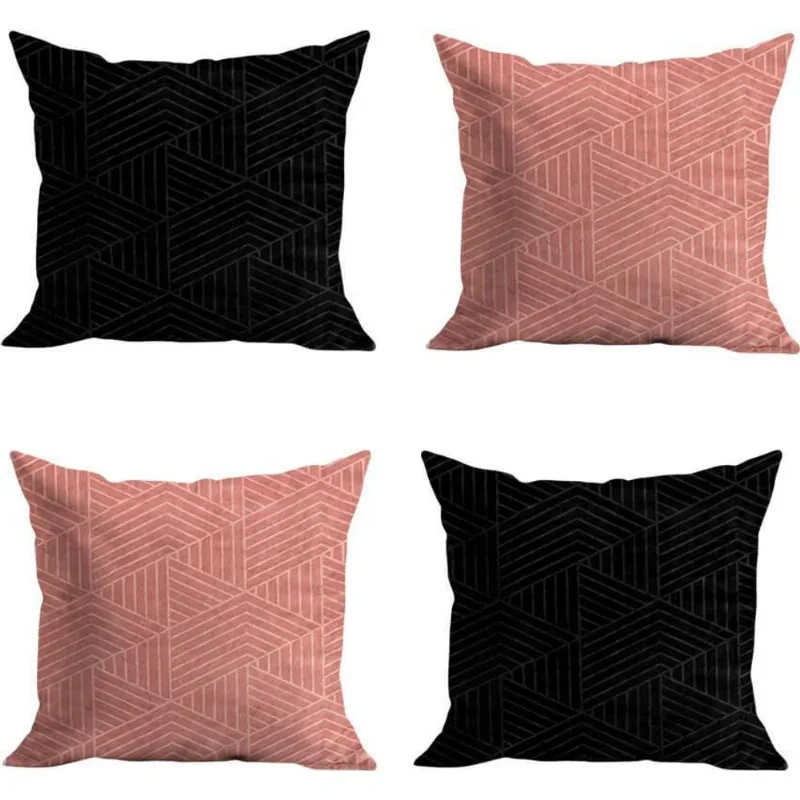 Jogo De Capas De Almofada Em Microfibra Zaha 45cm X 45cm 4 Peças - Rio Home Preto E Rosa