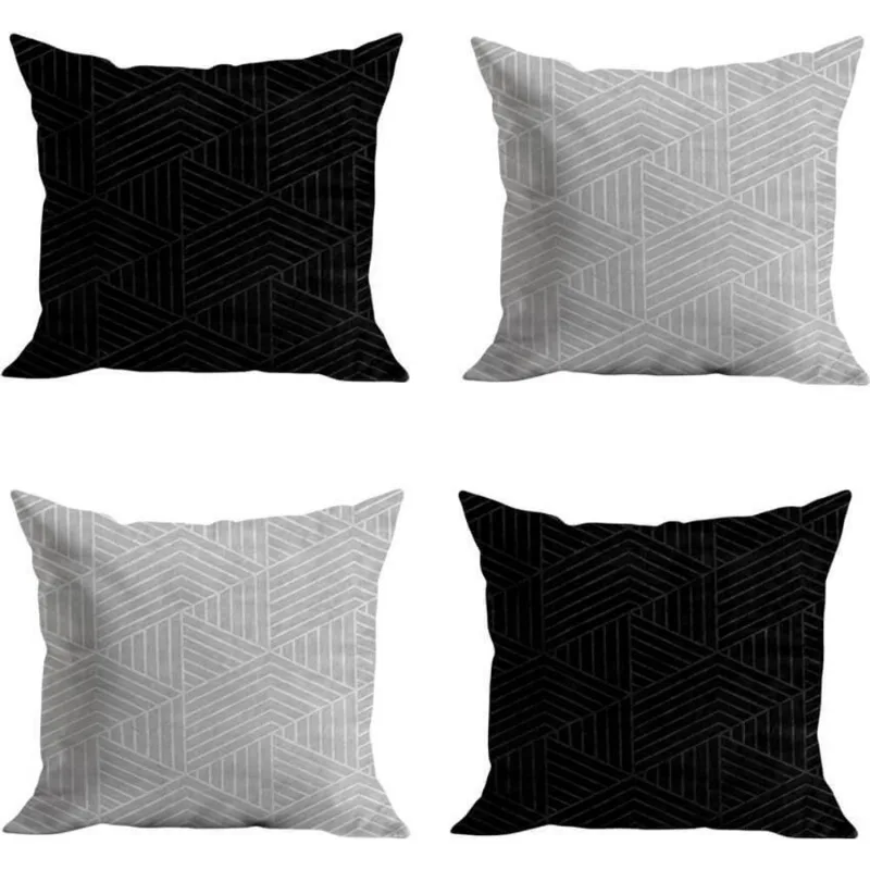 Jogo De Capas De Almofada Em Microfibra Zaha 45cm X 45cm 4 Peças - Rio Home Preto E Cinza