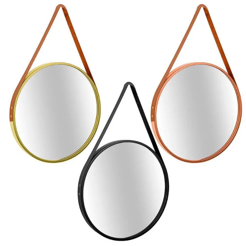 Espelho Banheiro Redondo Decorativo 45Cm Alça Modernatta Rio