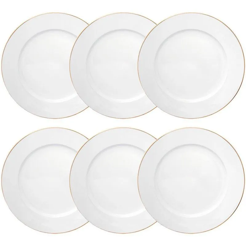 Pratos De Sobremesa Porcelana Royal Fio De Ouro 20cm 6 Peças
