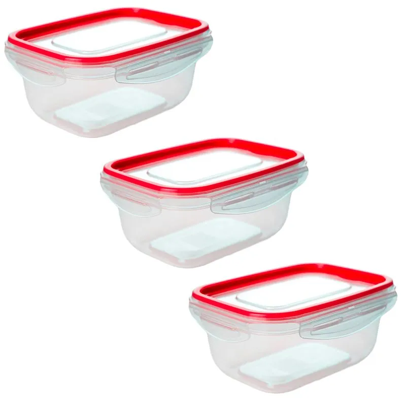 Kit Potes Herméticos De Plástico Com Travas Para Alimentos 1l 3 Peças Vermelho - Tritec