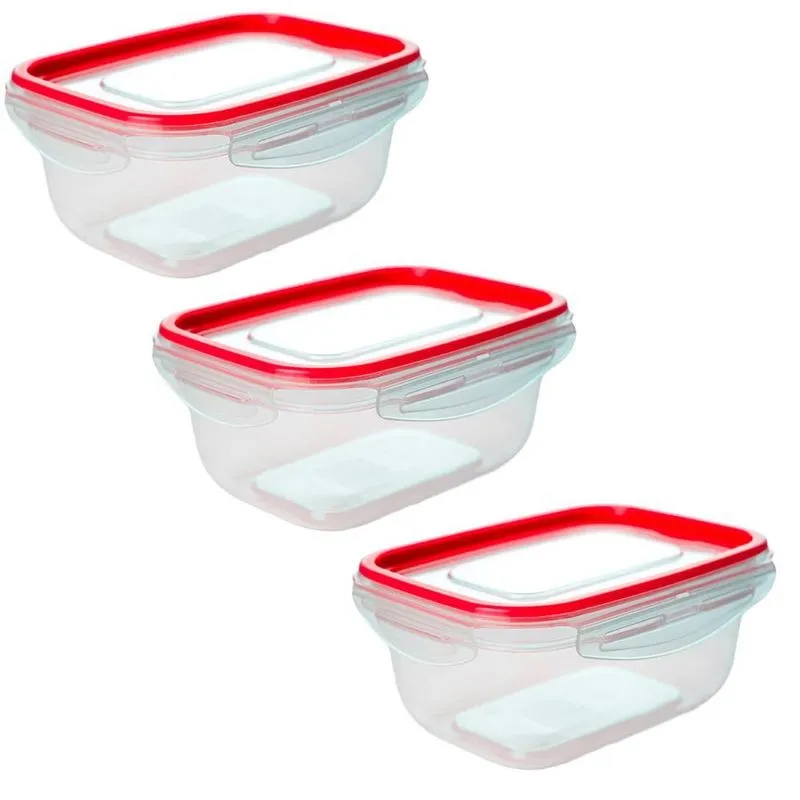 Potes Herméticos De Plástico 500ml 3 Peças Vermelho Tritec