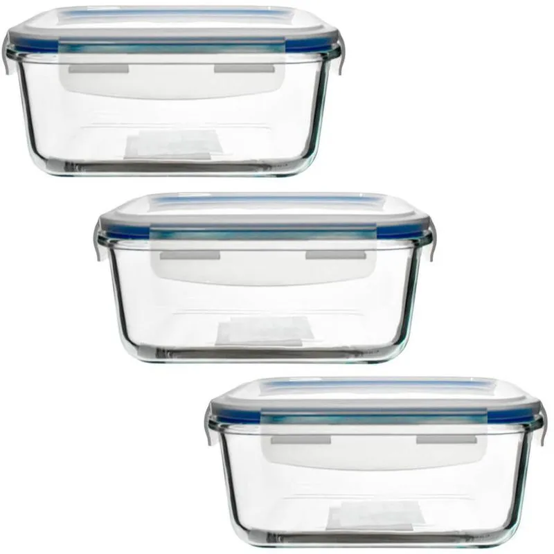 Jogo De 3 Potes Herméticos De Vidro Travas 370ml Vista Home