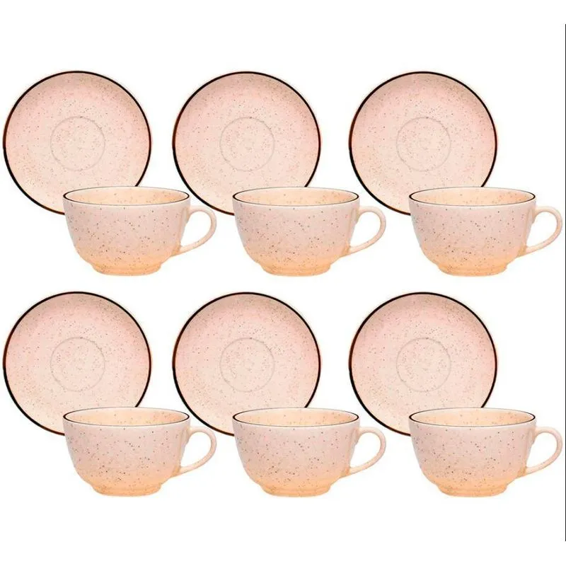 Jogo De Xícara De Porcelana E Pires Para Café Brisa 6 Peças