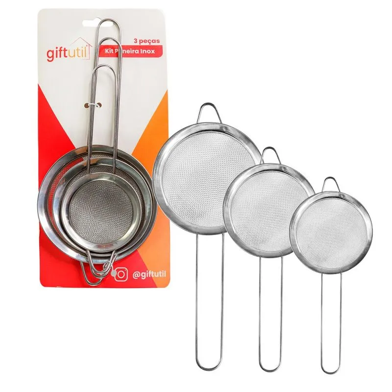 Kit 3 Peneiras De Inox Versátil Com 3 Tamanhos