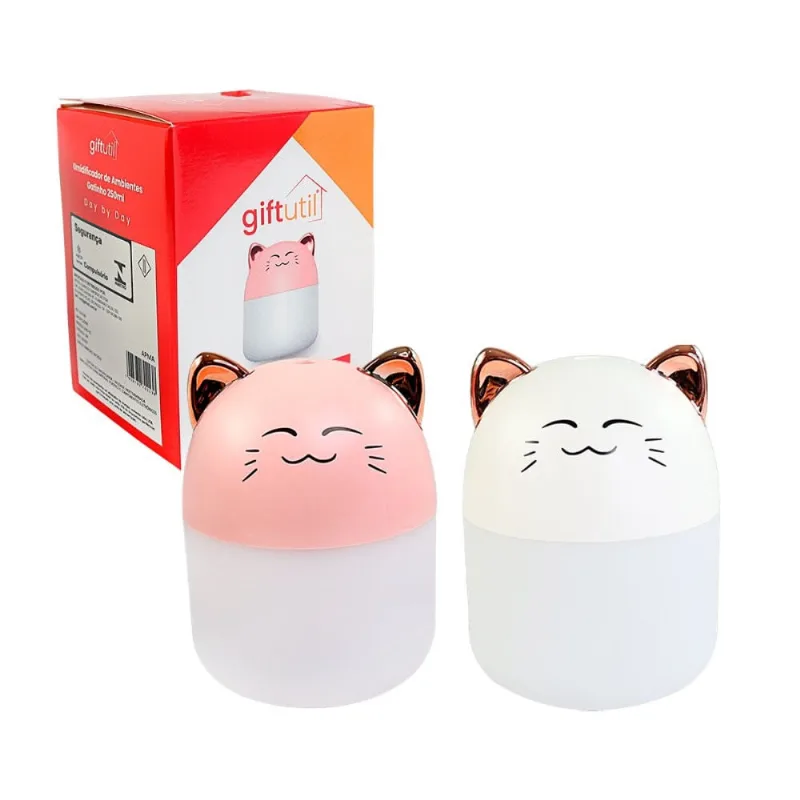 Umidificador De Ambientes De Gatinho Purificador Portátil Led Usb 250ml Sortido