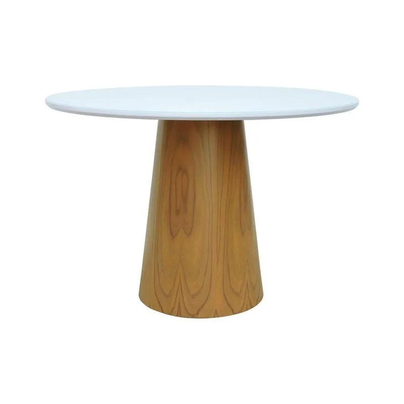 Mesa De Jantar Tampo Em Vidro Base Cone Laminado Cinamomo Natural Tampo 150 Branco-vidro Branco
