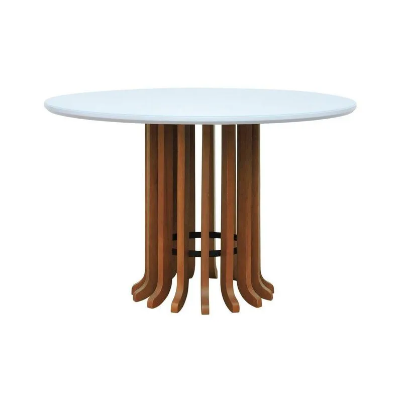 Mesa De Jantar Denver Amêndoa Tampo 120 Mdf Com Vidro Tampo 120 Mdf Branco-vidro Branco