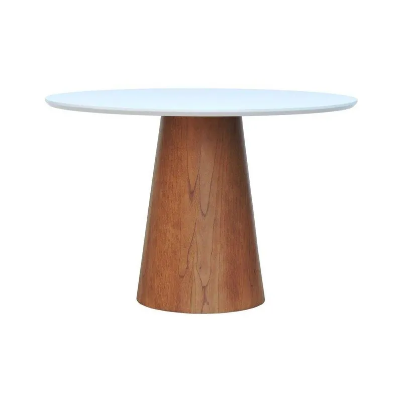 Mesa De Jantar Base Cone Laminado Cinamomo Amêndoa Tampo 150 Laqueado Branco