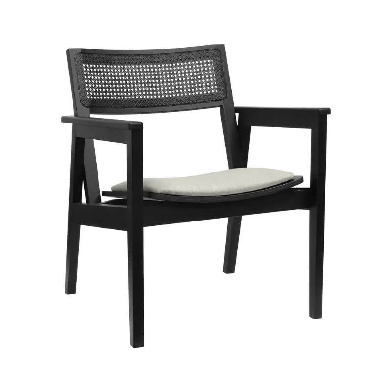 Poltrona Gusty com Encosto Telinha Assento Anatômico Linho Bege Mescla Preto Decorise