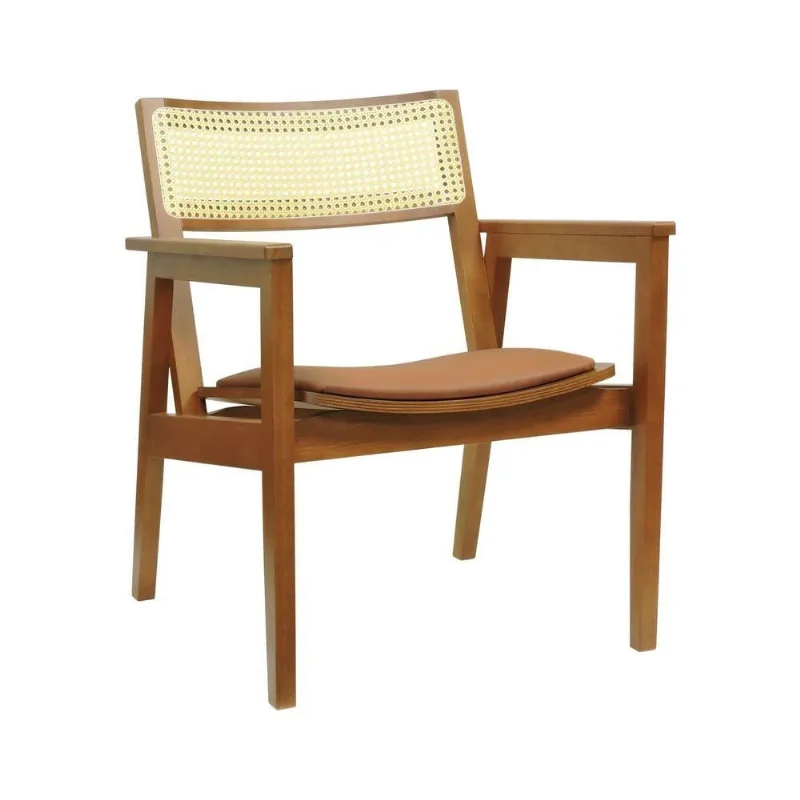 Poltrona Gusty com Encosto Telinha Assento Anatômico Corano Caramelo Amêndoa Decorise