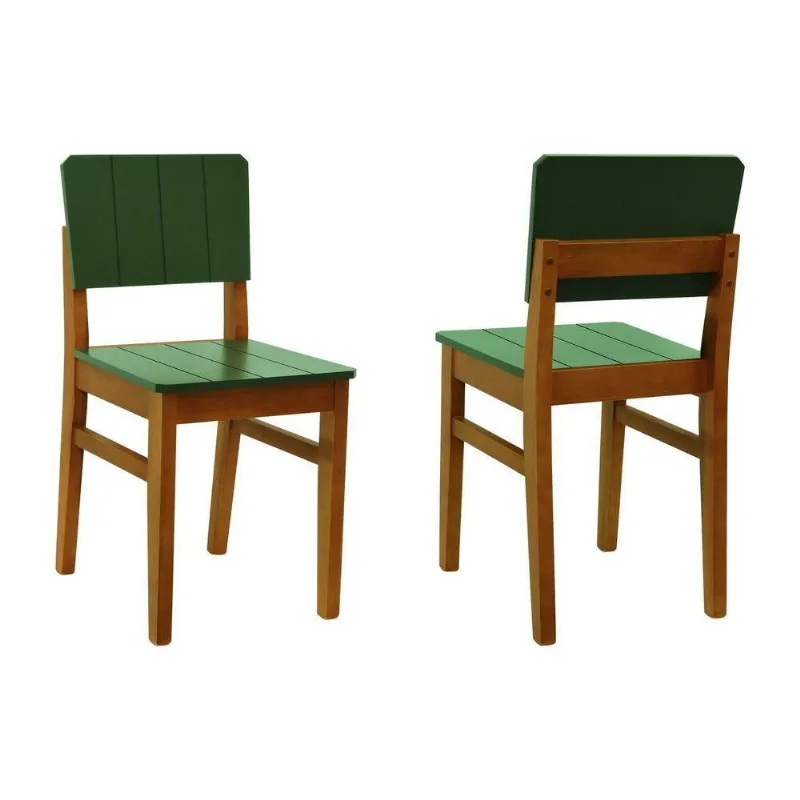 Kit 2 Cadeiras Linhas Madeira Maciça MDF Laqueado Verde Musgo e Amêndoa Decorise