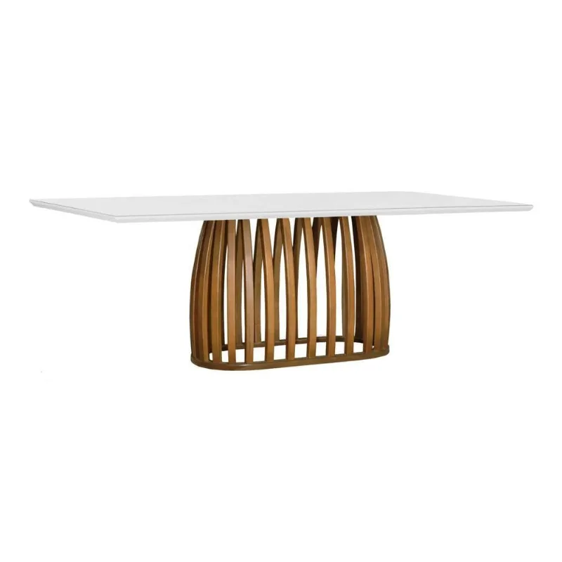 Mesa de Jantar Armonia 6 Lugares Retangular Vidro Branco e Off-white
