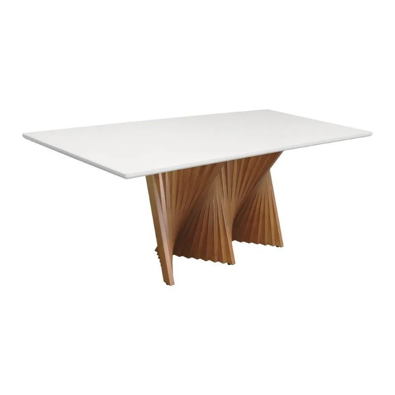 Mesa de Jantar Dubai 8 Lugares Retangular MDF Laqueado com Vidro Off-white Amêndoa