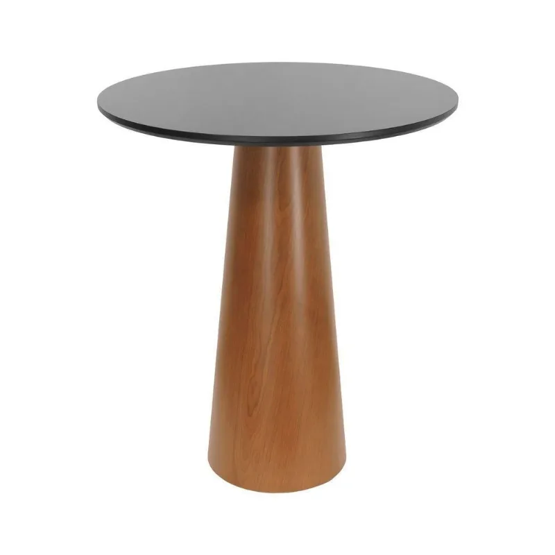 Mesa Alta Bistrô Cone 1 Lugar Redonda MDF Laqueado 90CM Amêndoa Tampo Preto