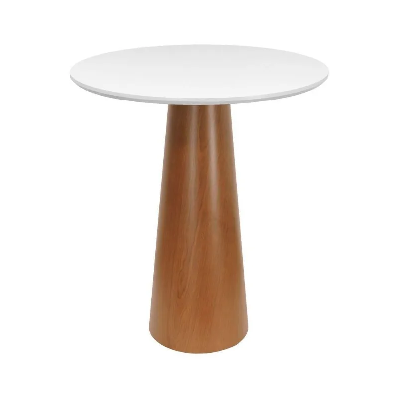 Mesa Alta Bistrô Cone 1 Lugar Redonda Tampo MDF Laqueado 90CM Amêndoa e Branco