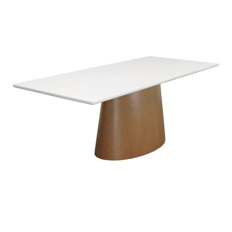 Mesa de Jantar Roma 6 Lugares Retangular MDF Laqueado 160x90cm Amêndola e Branco com Vidro