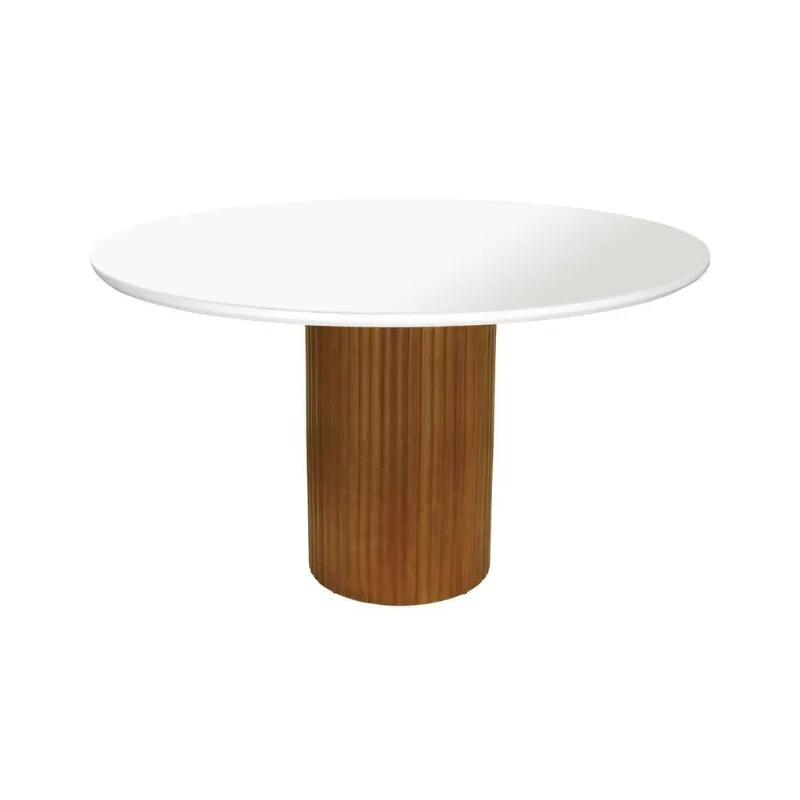 Mesa de Jantar Capri 6 Lugares Redonda MDF 120CM Amêndoa Branco Vidro Off White