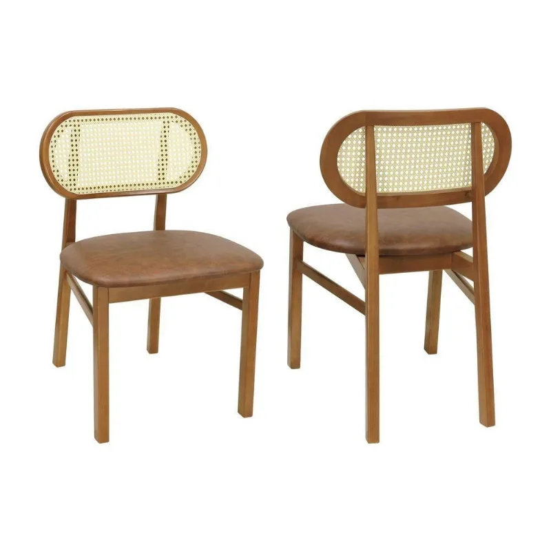 Kit 2 Cadeiras Capri Estrutura em Madeira Maciça Telinha Rattan Amêndoa Assento Corano Marrom Mescla