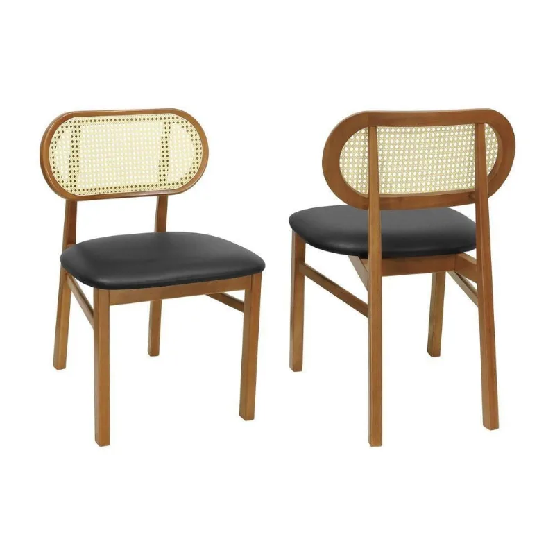 Kit 2 Cadeiras Capri Estrutura em Madeira Maciça Revestimento Telinha Rattan Assento Estofado Corano