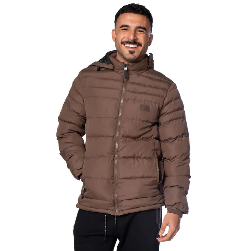 Jaqueta Masculina Gangster Puffer Capuz Marrom Escuro - P