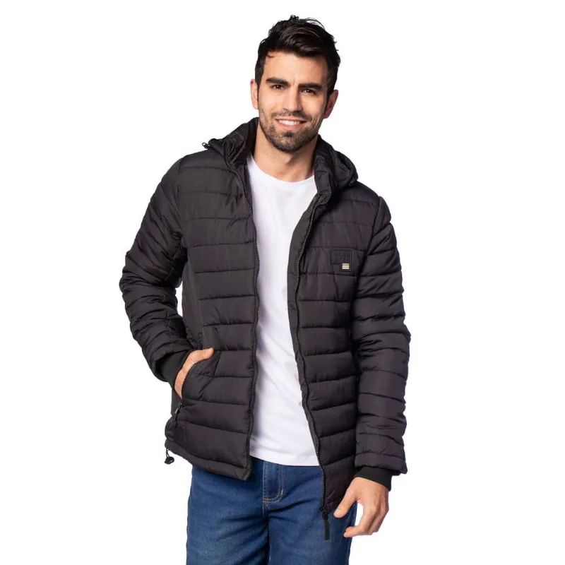 Jaqueta Masculina Gangster Puffer Capuz Preto - P