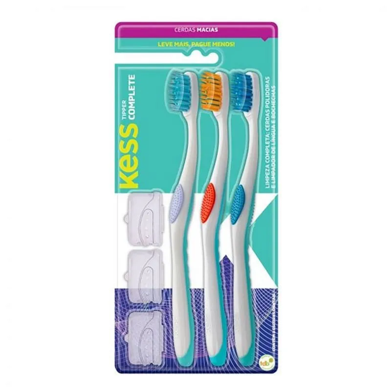 Escova De Dente Macia Suave Kess Complete Tipper Kit 3 Un.