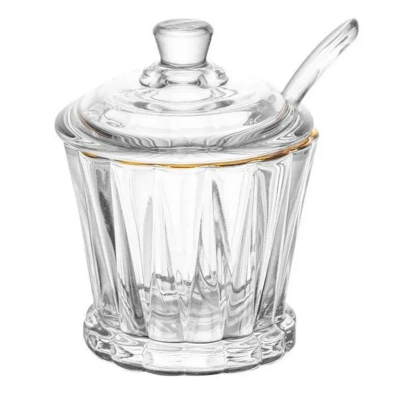 Açucareiro De Cristal Fio De Ouro Tampa E Colher 210ml Lyor