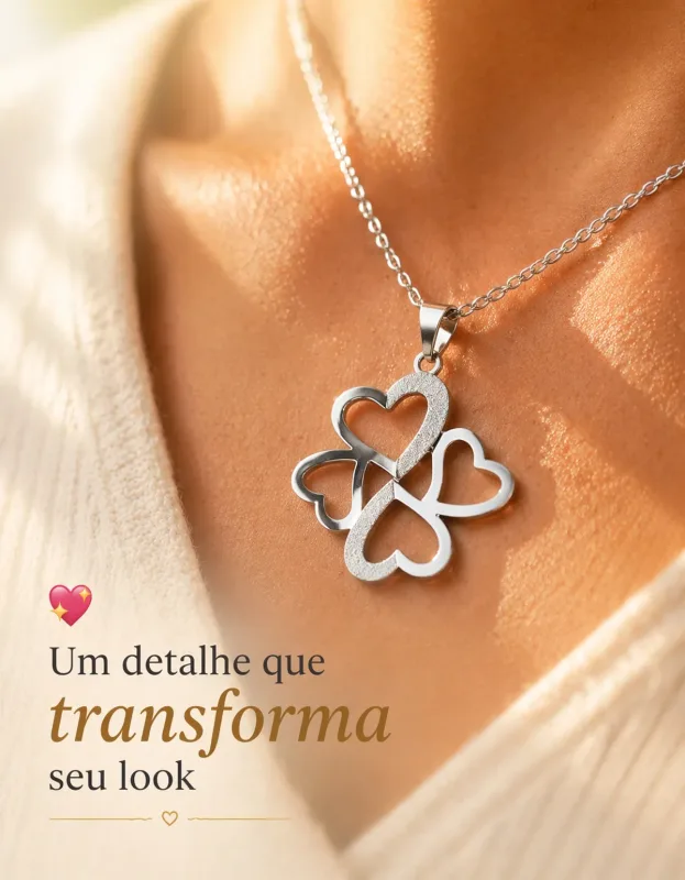 Colar Feminino Pingente Trevo da Sorte 4 folhas de aço inoxidável