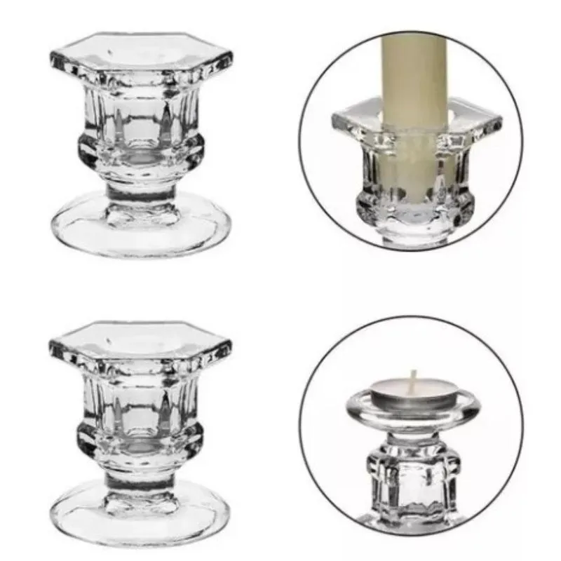4 Castiçal Vidro Porta Velas Enfeite Decoração Luxo Cartiçal