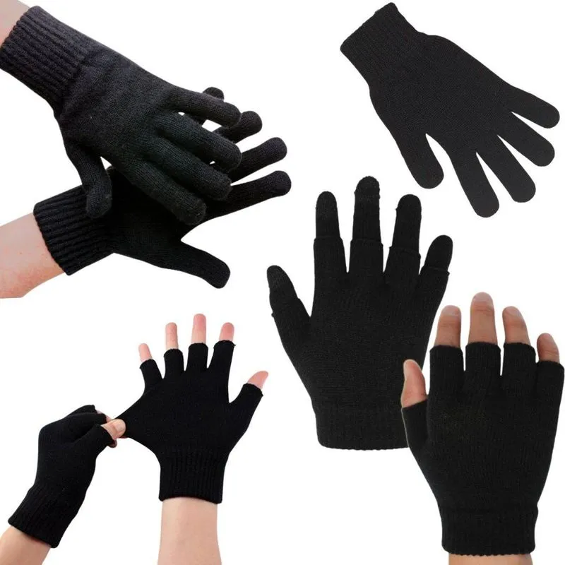 Kit Luvas De Frio Preto Com E Sem Dedos Luva Lã Inverno