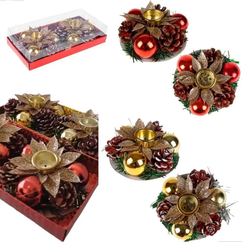 2 Porta Vela Castiçal Bolas Natal Decoração Enfeite Vela